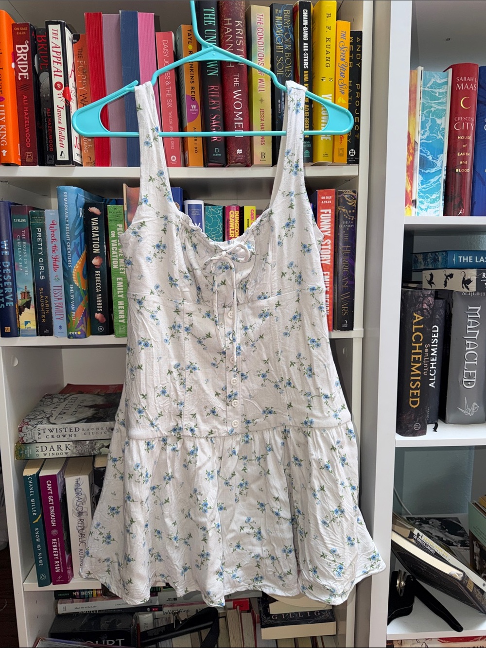 wild fable White Floral Mini Dress with Blue Accent